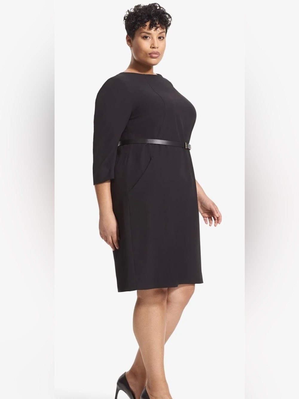 MM.LaFleur Etsuko Dress Black Belted Sheath Career Dress Size 16 Work Wear